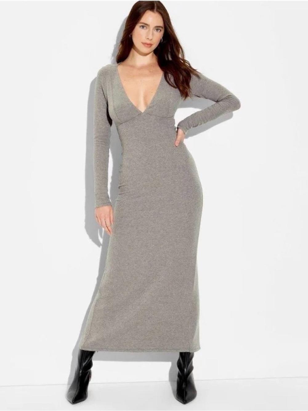 X44 NWT Wild Fable V Neck Empire Waist Ribbed Cozy Maxi Dress - Size: XXS